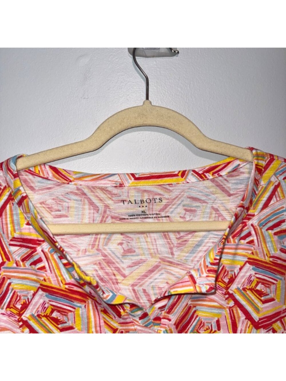 Talbots Womens XL Multicolor Geometric Print Cotton Knit Top - Picture 4 of 5